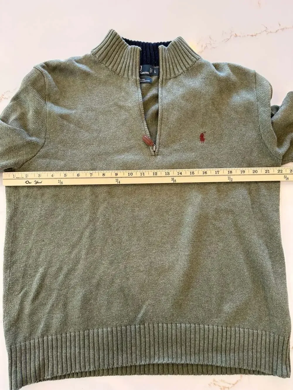 Polo Ralph Lauren Men's Size L Sage Green 100% Cotton Quarter-Zip Sweater